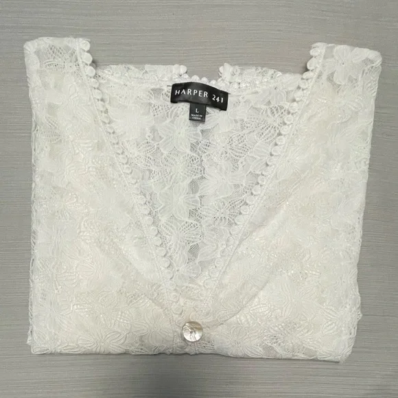 NWT Harper 241,  Ivory Floral Lace V-Neck Shrug Cover-Up, Sz Lge - Picture 2 of 15